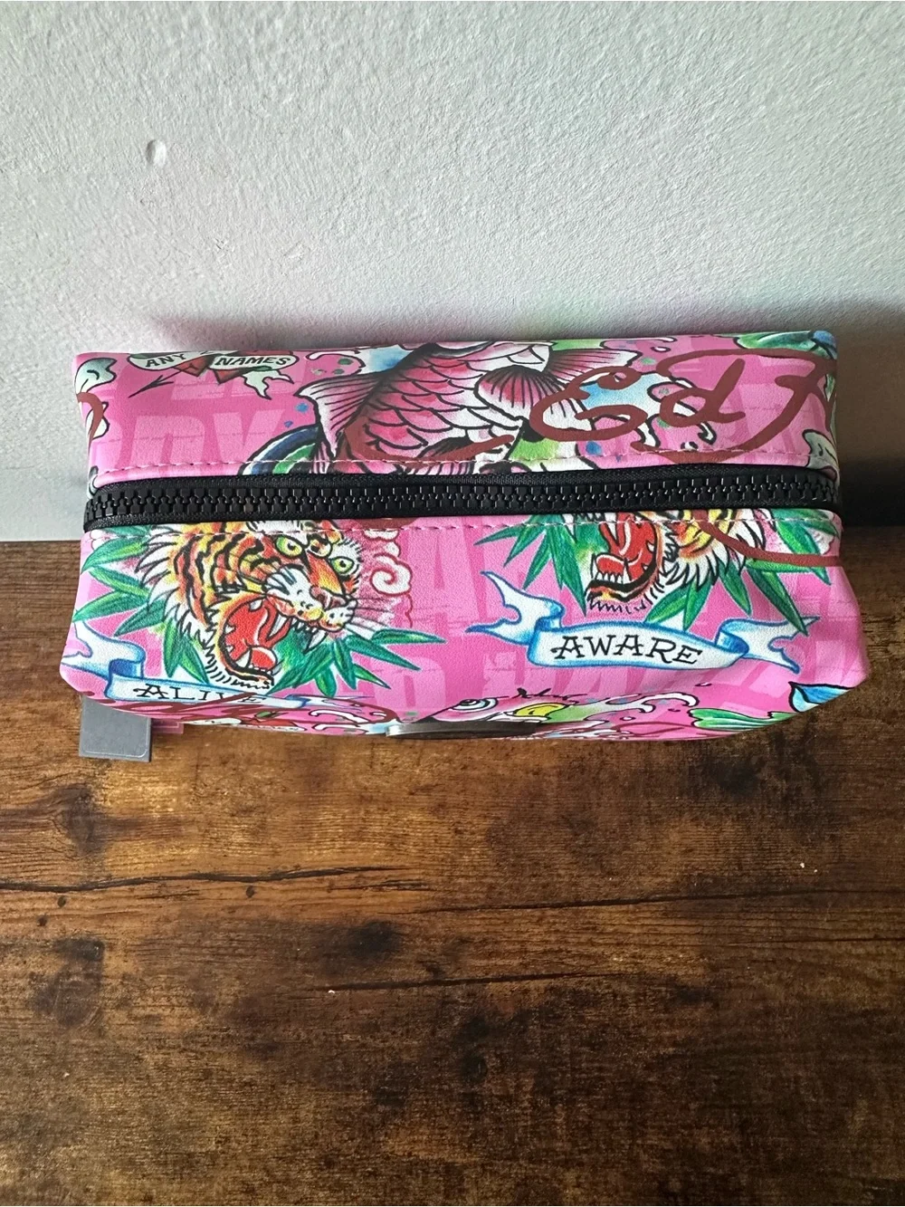 Ed Hardy Pink Floral, Tiger & Koi Print Makeup Cosmetic Toiletry Bag New W/ Tag